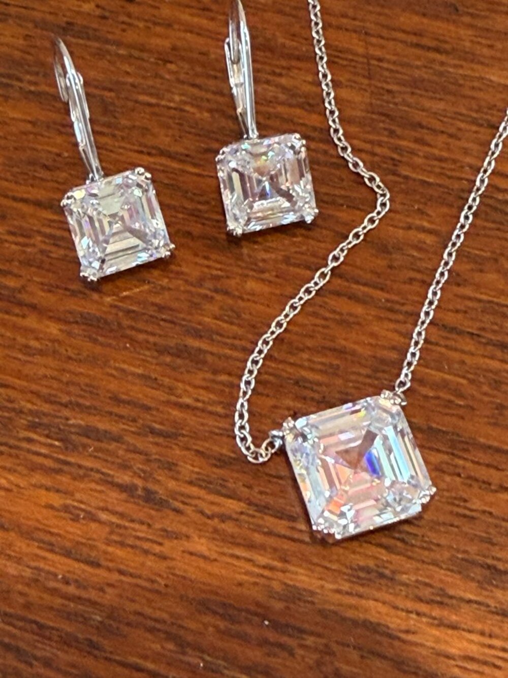 NIB Radiance by Absolute 19.70ctw 925 Silver Asscher Cut Necklace & Earrings Set